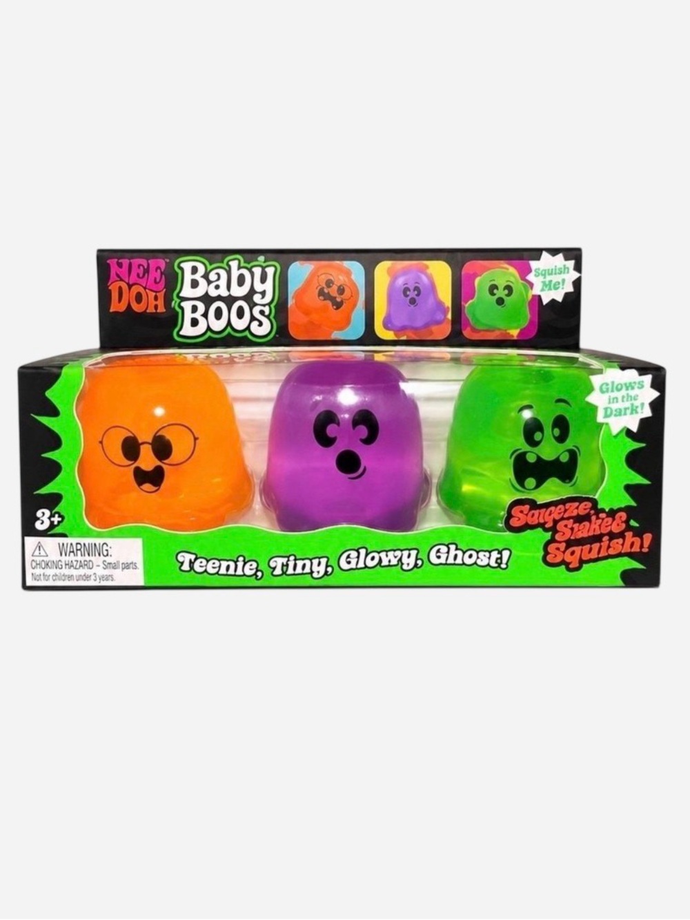 NeeDoh Baby Boos! Glowing Ghost Squish Toys - Orange, Purple, Green